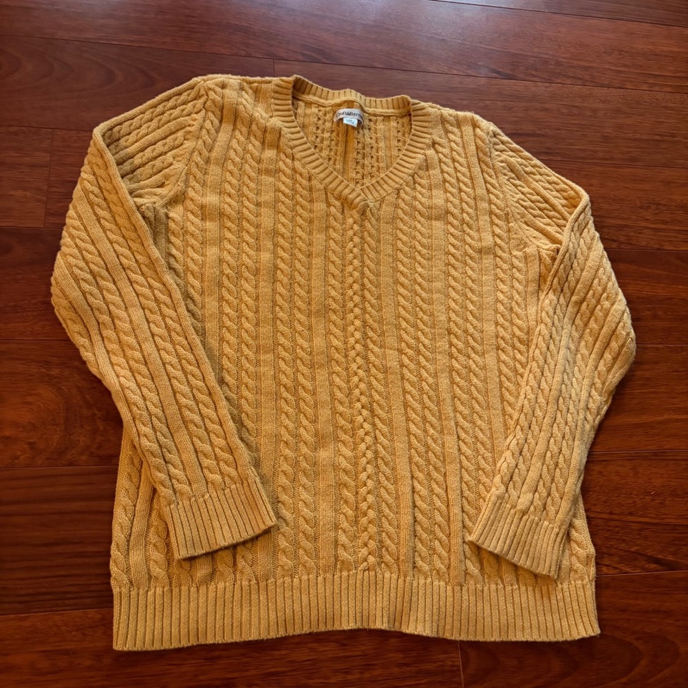 Croft & Barrow 3D Fisherman Knit Cable Knit V-Neck Sweater Yellow Size M